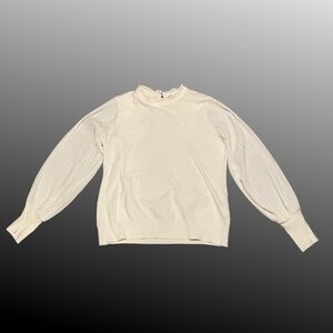 Sioni Cream Ruffle Neck‎ Mixed Media Top Size L